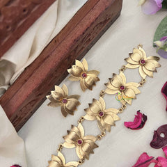 Vriksham Designer Golden Lotus With Red Stone Choker Neckpiece-G20426