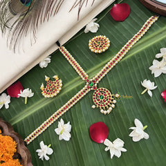 Vriksham Traditional Kemp Gold Plated Ruby Round Tikka With Chandran Suriyan-Prearl-G19644