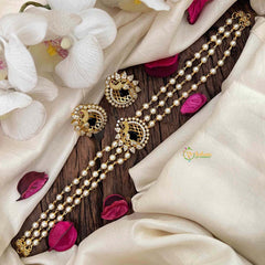 Gold look alike Pearl High Neck Choker-Peacock -Blue White-G6019