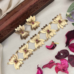Vriksham Designer Golden Lotus With Red Stone Choker Neckpiece-G20426