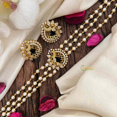 Gold look alike Pearl High Neck Choker-Peacock -Blue White-G6019