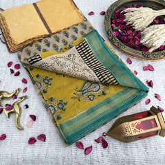 Vriksham Skin Color Floral Print Maheshwari Cotton Silk Saree-Handloom -VS4475