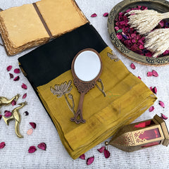 Vriksham Black With Mustered Yellow Maheshwari Cotton Silk Saree-Handloom -VS4472