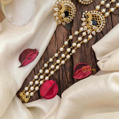 Gold look alike Pearl High Neck Choker-Peacock -Blue White-G6019