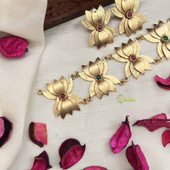 Vriksham Designer Golden Lotus With Red & Green Stone Choker Neckpiece-G20428