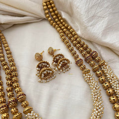 Premium Cluster Pearl Beaded 3 Layered Malai-Red-G13479