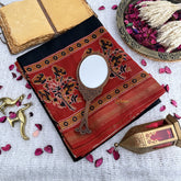 Vriksham Black With Red Maheshwari Cotton Silk Saree-Handloom -VS4473