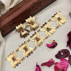 Vriksham Designer Golden Lotus With Red & Green Stone Choker Neckpiece-G20428