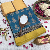 Vriksham Blue Turquoise Printed Maheshwari Cotton Silk Saree-Handloom -VS4478