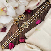 Vriksham Gold look alike Pearl High Neck Choker-Peacock -Blue White-Right Side-G21791