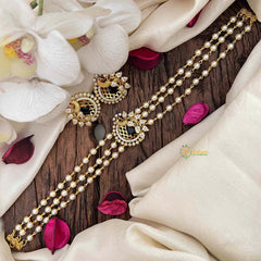 Vriksham Gold look alike Pearl High Neck Choker-Peacock -Blue White-Right Side-G21791