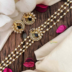 Vriksham Gold look alike Pearl High Neck Choker-Peacock -Blue White-Right Side-G21791