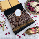 Vriksham Black With Brown Maheshwari Cotton Silk Saree-Handloom -VS4477