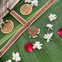 Vriksham Traditional Kemp Three Dot Tikka With Chandran Suriyan-Red Green-G19643