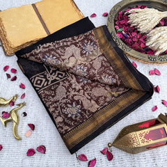 Vriksham Black With Brown Maheshwari Cotton Silk Saree-Handloom -VS4477