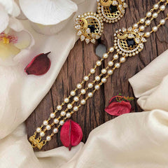 Vriksham Gold look alike Pearl High Neck Choker-Peacock -Blue White-Right Side-G21791