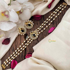 Vriksham Gold look alike Pearl High Neck Choker-Peacock -Blue White-Right Side-G21791