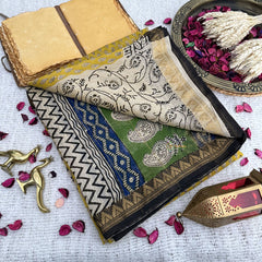 Vriksham Yellow Printed Maheshwari Cotton Silk Saree-Handloom -VS4476