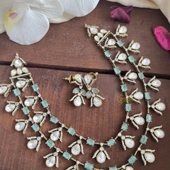 Elegant 2 Layer Aqua Green Victorian Diamond Neckpiece-Tear Drop-VV1809