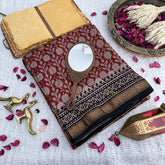 Vriksham Brown Printed Maheshwari Cotton Silk Saree-Handloom -VS4479