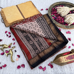 Vriksham Brown Printed Maheshwari Cotton Silk Saree-Handloom -VS4479