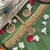 Vriksham Traditional Kemp Gold Plated Square Tikka With Chandran Suriyan-Red Green-Prearl-G19642