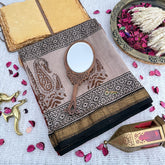 Vriksham Maroon With Sand Color Maheshwari Cotton Silk Saree-Handloom -VS4474