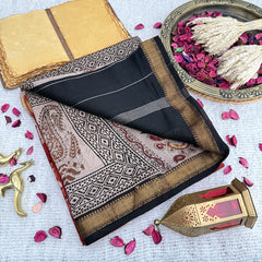 Vriksham Maroon With Sand Color Maheshwari Cotton Silk Saree-Handloom -VS4474