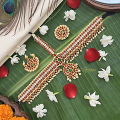 Vriksham Traditional Kemp Double Layer Tikka With Chandran Suriyan-Red White-Pearl-G19652