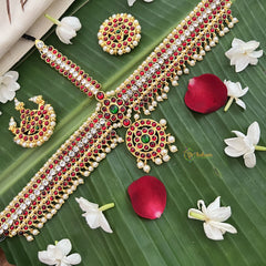 Vriksham Traditional Kemp Double Layer Tikka With Chandran Suriyan-Red White-Pearl-G19652