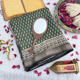 Olive Green Maheshwari Cotton Silk Saree -Handloom Maheshwari Saree-VS3644
