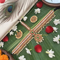 Vriksham Traditional Kemp Double Layer Tikka With Chandran Suriyan-Red White-Pearl-G19652