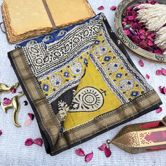 Dark Blue Maheshwari Cotton Silk Saree -Handloom Maheshwari Saree-VS3642