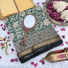 Green Maheshwari Cotton Silk Saree -Handloom Maheshwari Saree-VS3645