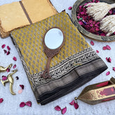 Light Mustard Yellow Maheshwari Cotton Silk Saree -Handloom Maheshwari Saree-VS3639