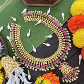 Vrikshamv Dual Tone Golden Look Kundan Jadau Lakshmi Long Neckpiece-Pink-Pearls-J4019