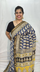 Dark Blue Maheshwari Cotton Silk Saree -Handloom Maheshwari Saree-VS3642