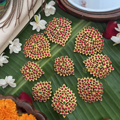 Vriksham Traditional Kemp 9 Piece Leaf Style Bridal Jadai Billai-Red Green-G19702