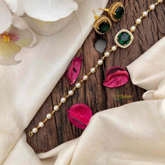 Vriksham Royal Crimson Square-Cut Green Emerald & Pearl Choker Neckpiece-G21801