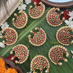 Vriksham Traditional Kemp Half Moon Style Floral Jadai Billai-Red Green-Pearl-G19701