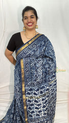 Vriksham Dark Blue Printed Maheshwari Cotton Silk Saree-Handloom -VS4470