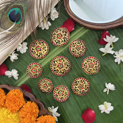 Vriksham Traditional Kemp Round Style Floral Jadai Billai-Red Green-G19700