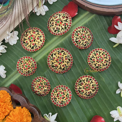 Vriksham Traditional Kemp Round Style Floral Jadai Billai-Red Green-G19700