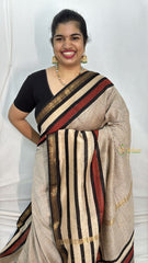 Vriksham Skin Color Stripe Print Maheshwari Cotton Silk Saree-Handloom -VS4468