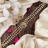 Vriksham Gold look alike Pearl High Neck Choker-Peacock-Red Green Right Side-G21809