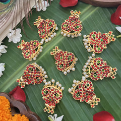 Vriksham Traditional Kemp Kumudha Jadai Billai-Red Green-Pearl-G19699