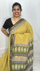 Vriksham Yellow Printed Maheshwari Cotton Silk Saree-Handloom -VS4476