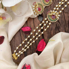 Vriksham Gold look alike Pearl High Neck Choker-Peacock-Red Green Right Side-G21809