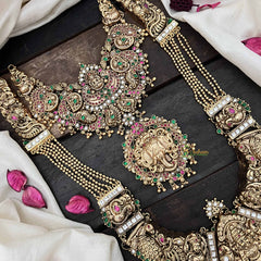 Vriksham Godess Lakshmi With Elegant Peacock Style 1 gm Gold Bridal Set-Gold Bead-Pearl-G20431