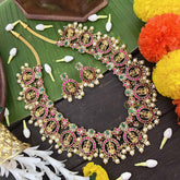 Vrikshamv Premium 15 Lakshmi Chakri Kundan Jadau Long Neckpiece-Pearls-J4023